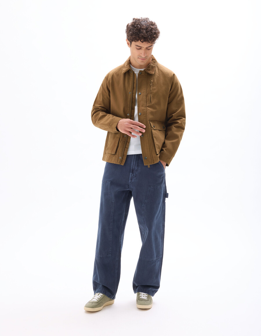 jacke mit mehreren taschen und samtkragen