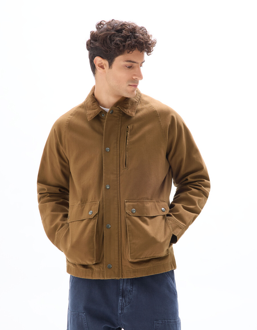 jacke mit mehreren taschen und samtkragen