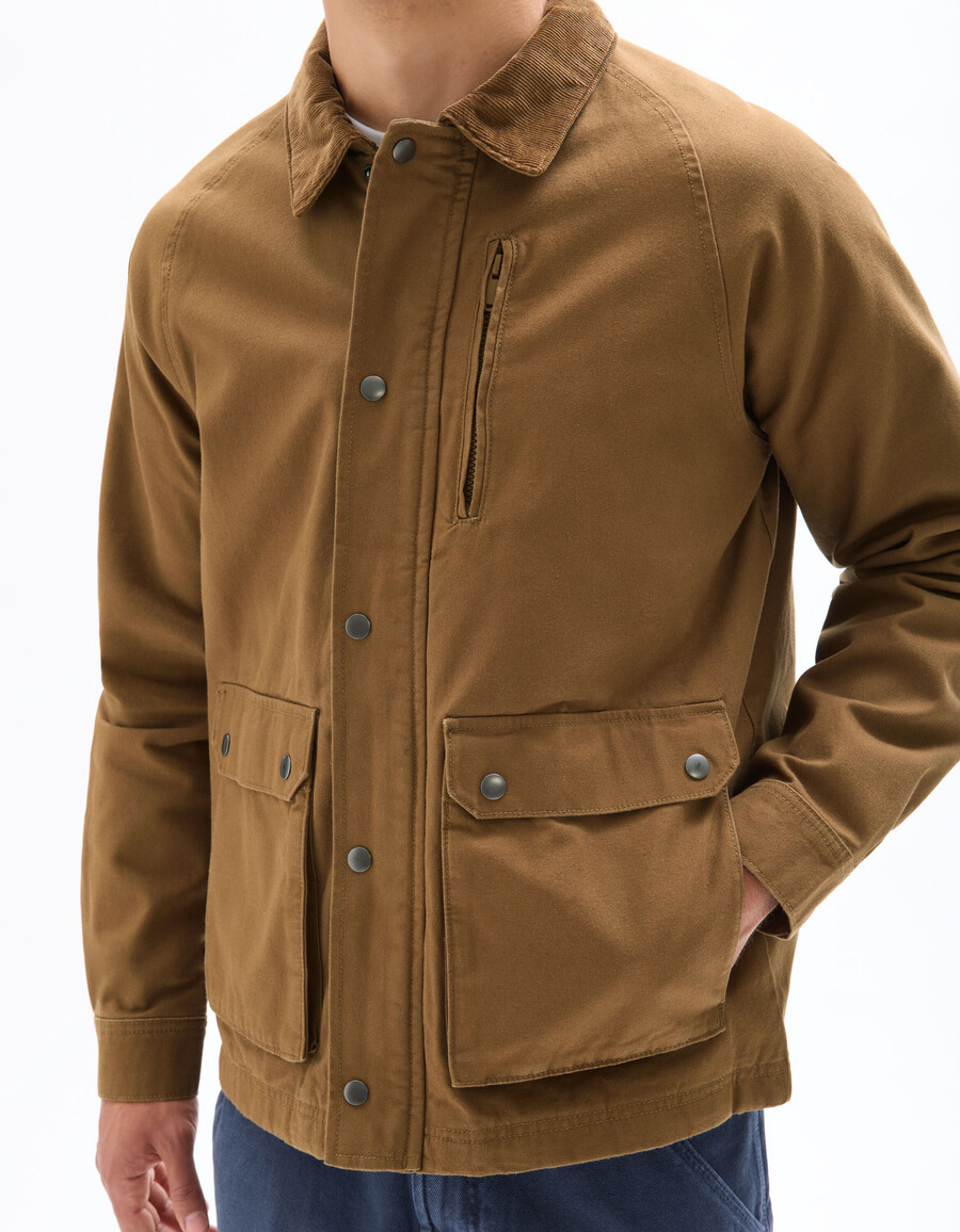 jacke mit mehreren taschen und samtkragen