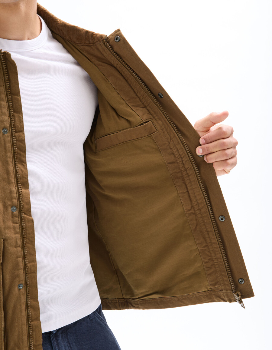 jacke mit mehreren taschen und samtkragen