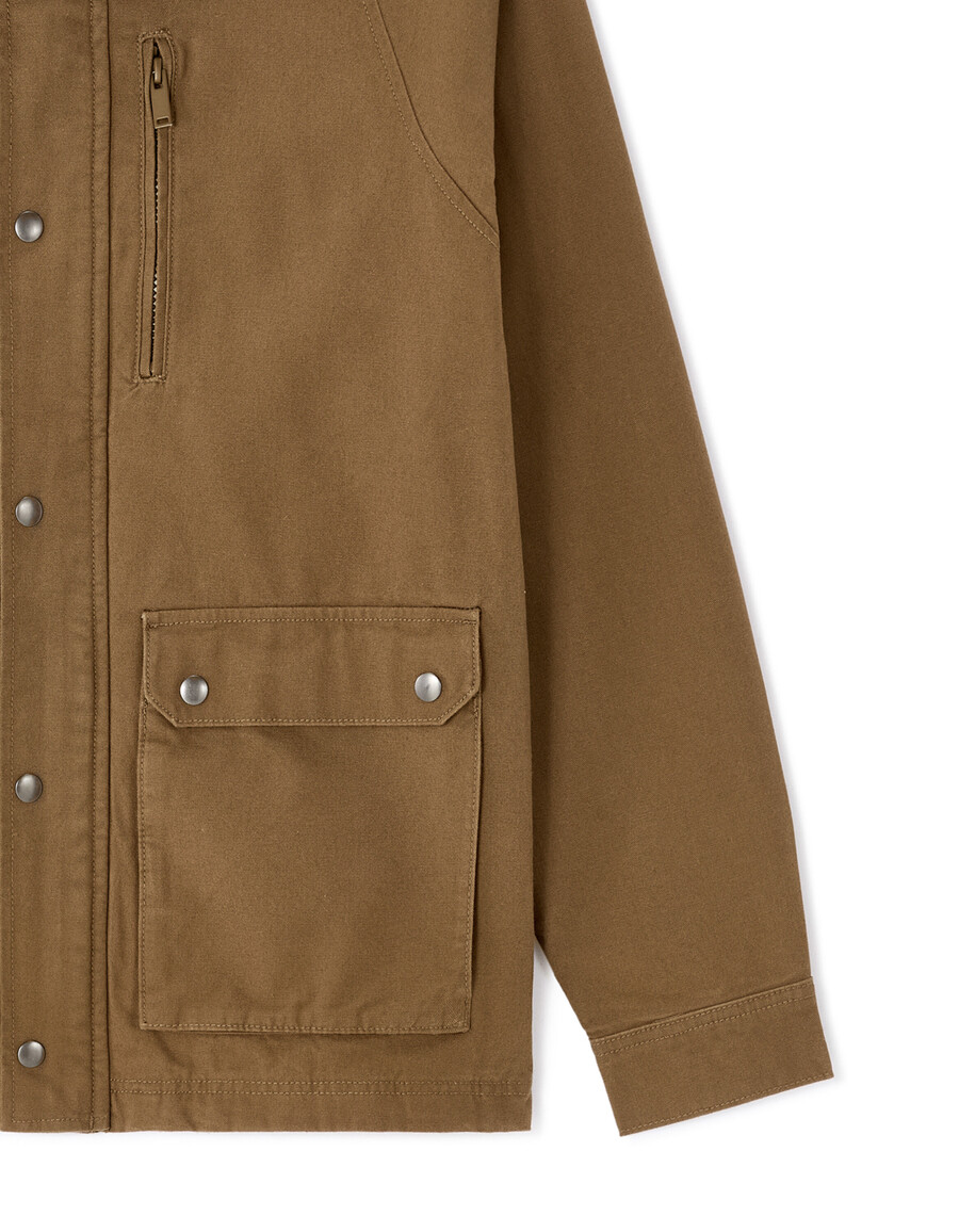 jacke mit mehreren taschen und samtkragen