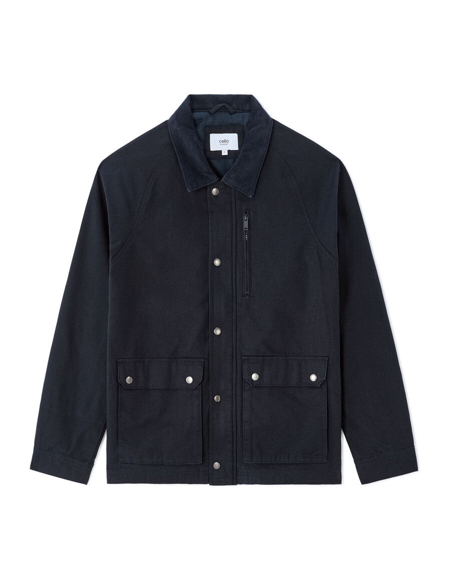 jacke mit mehreren taschen und samtkragen