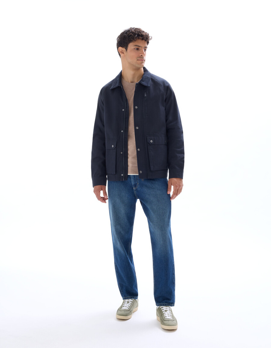jacke mit mehreren taschen und samtkragen