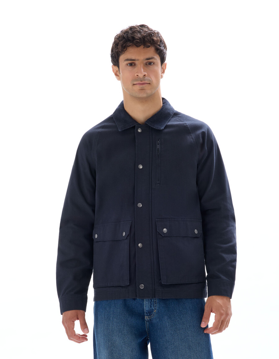 jacke mit mehreren taschen und samtkragen