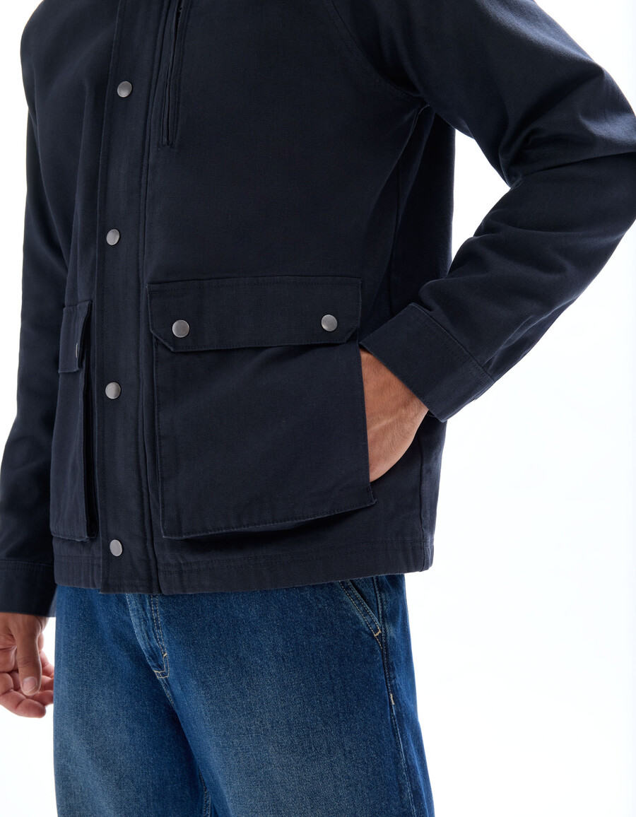 jacke mit mehreren taschen und samtkragen