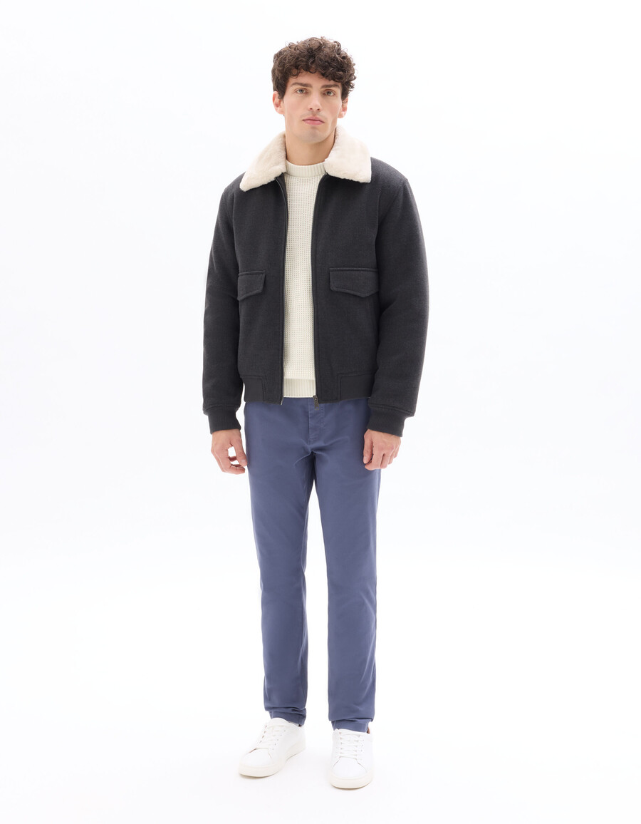 wolljacke aus wollmischgewebe mit pelzkragen
