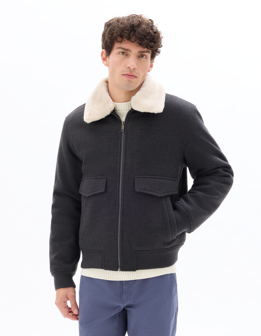wolljacke aus wollmischgewebe mit pelzkragen