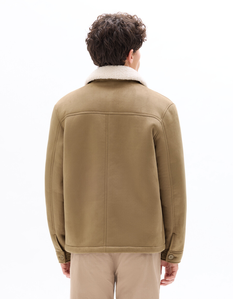arbeitsjacke aus taupefarbenem wildlederimitat mit sherpa-futter