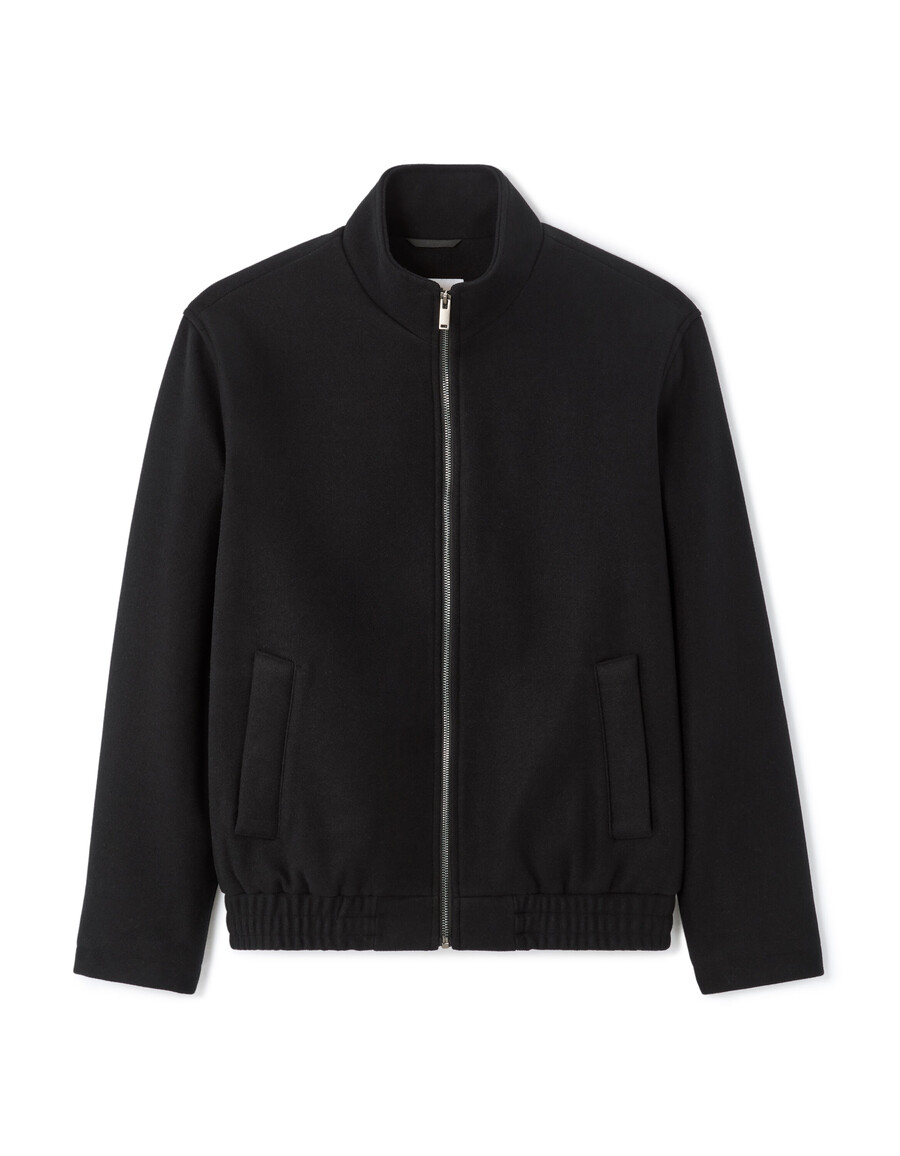 schwarze jacke aus wollmischgewebe mit stehkragen
