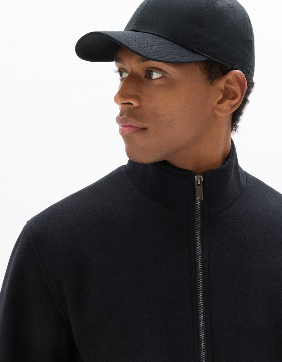 schwarze jacke aus wollmischgewebe mit stehkragen