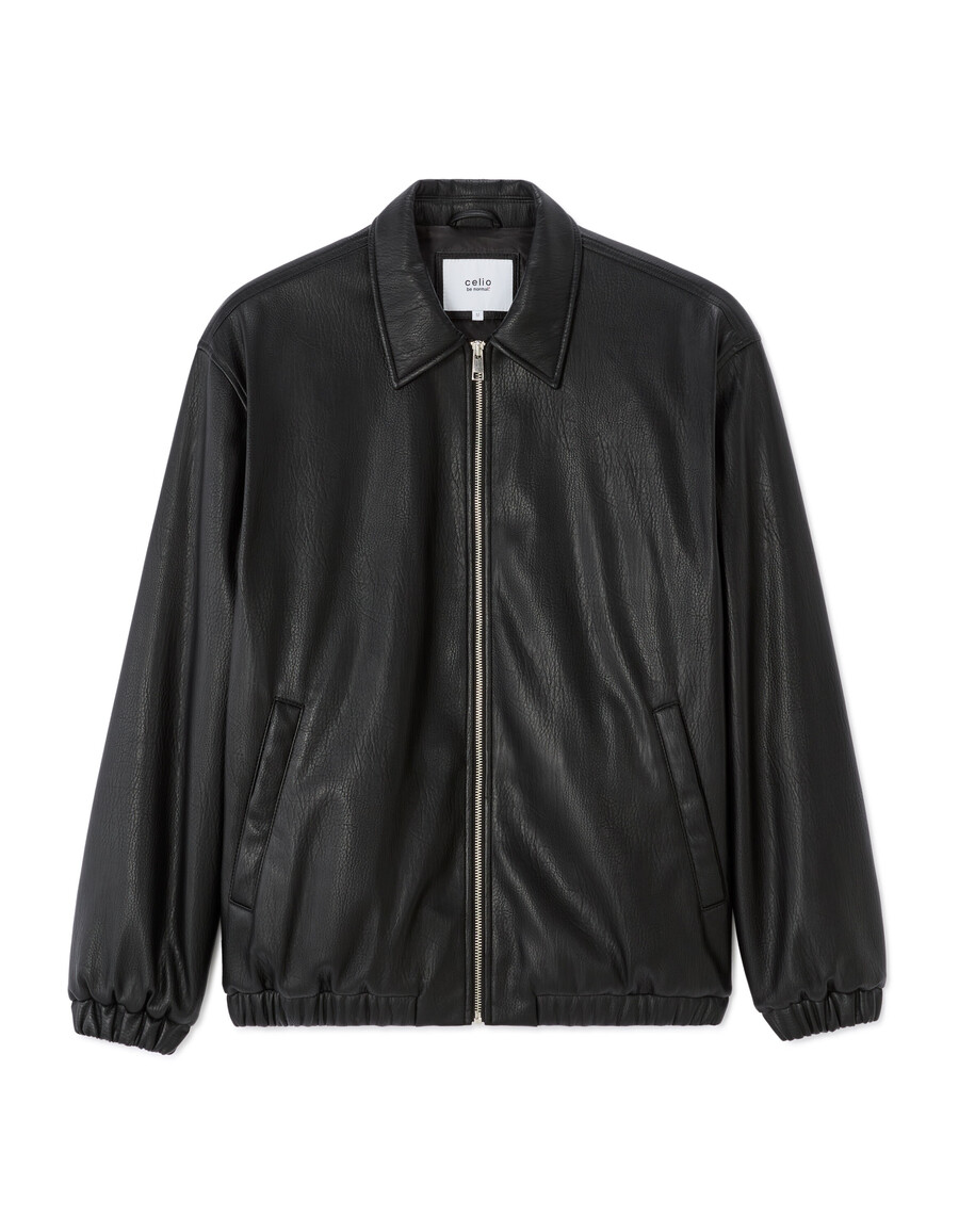 schwarze jacke mit hemdkragen aus wildlederimitat