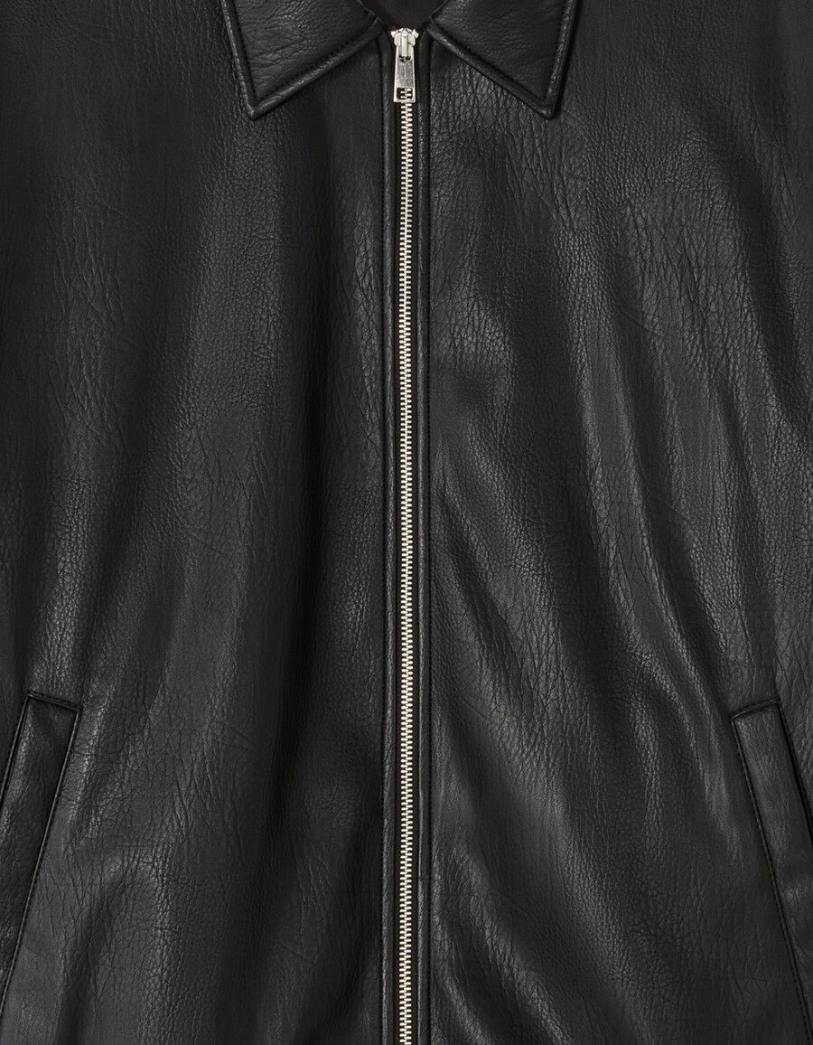 schwarze jacke mit hemdkragen aus wildlederimitat