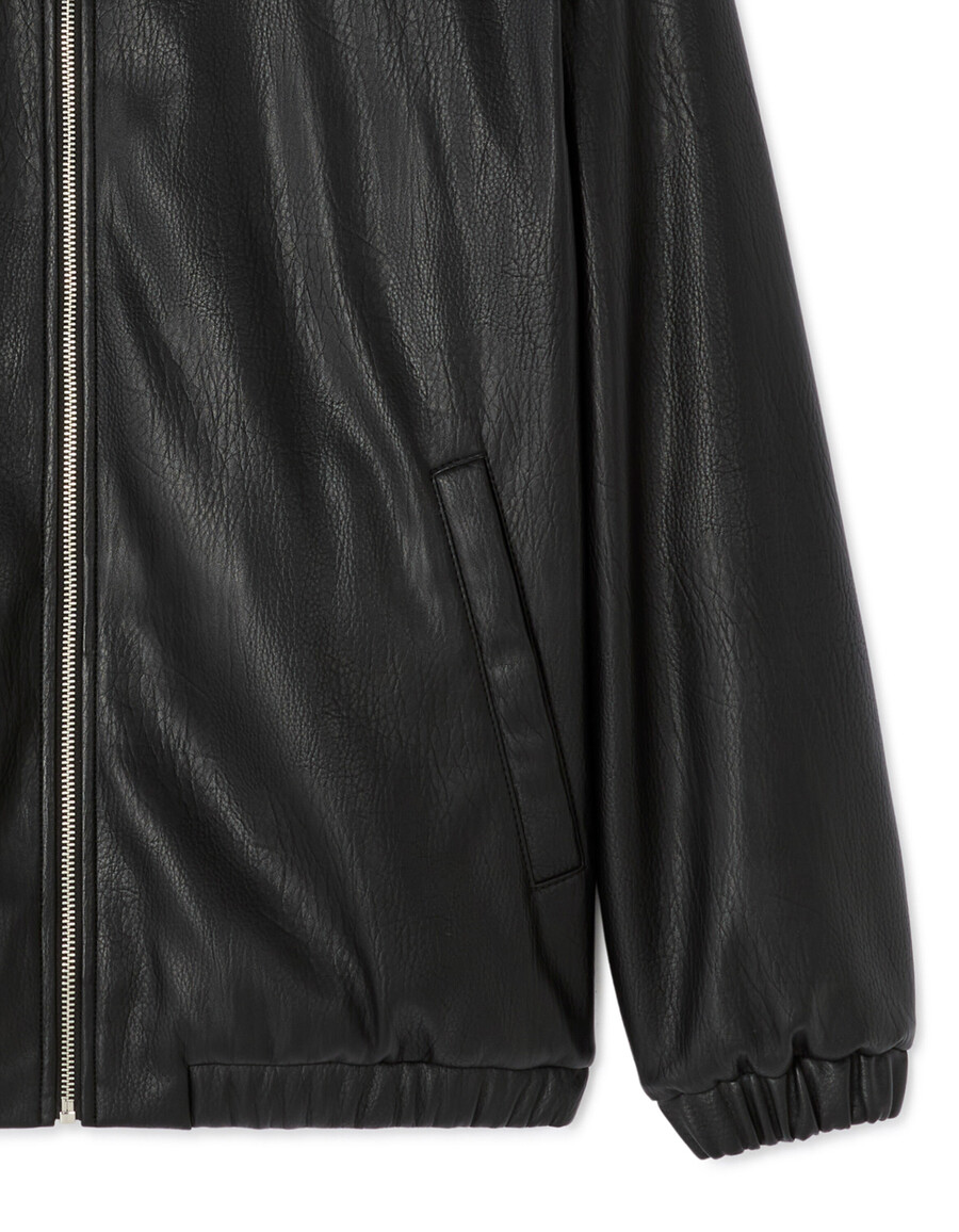 schwarze jacke mit hemdkragen aus wildlederimitat