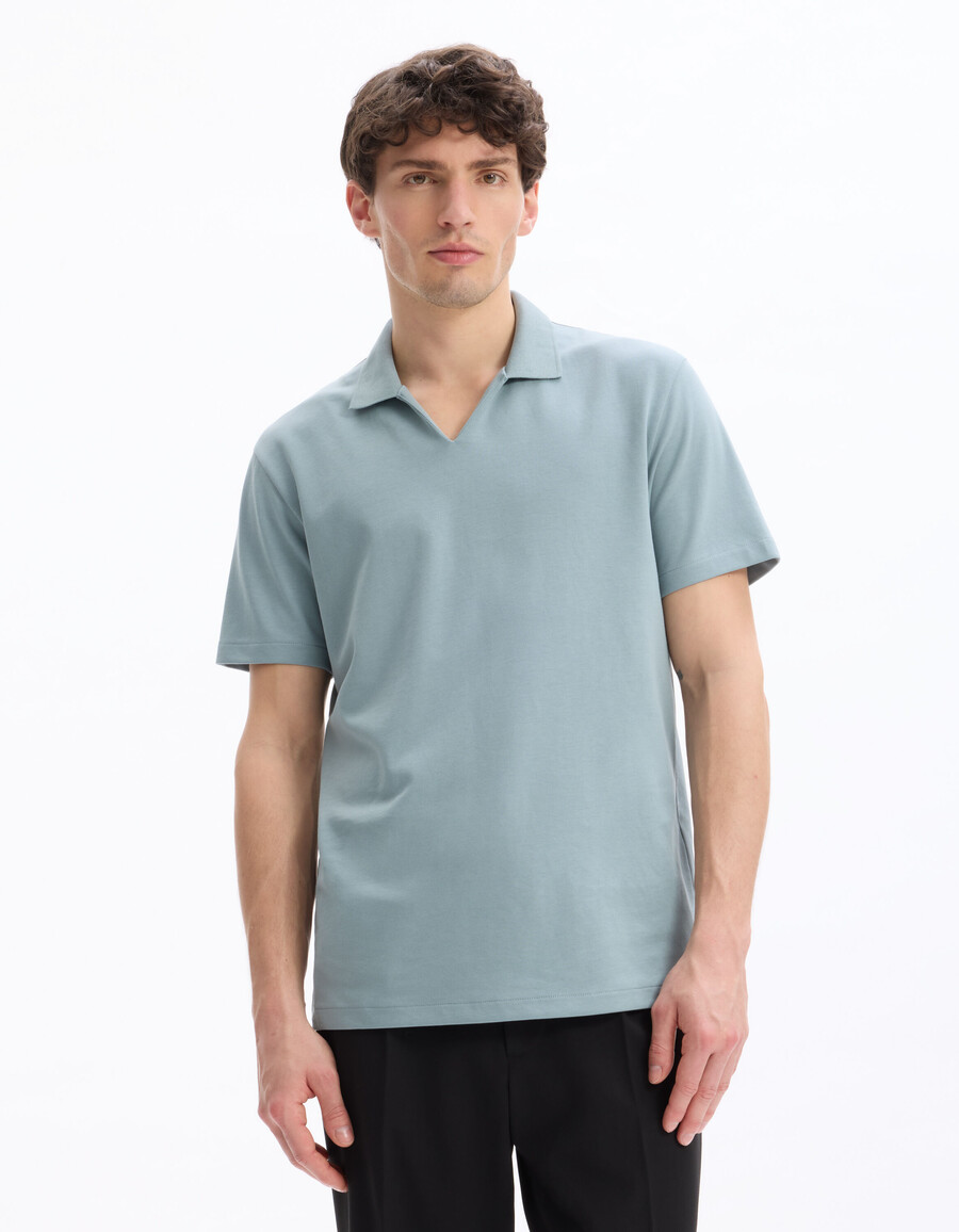 poloshirt mit normaler länge und kubanischem kragen aus baumwollmischgewebe
