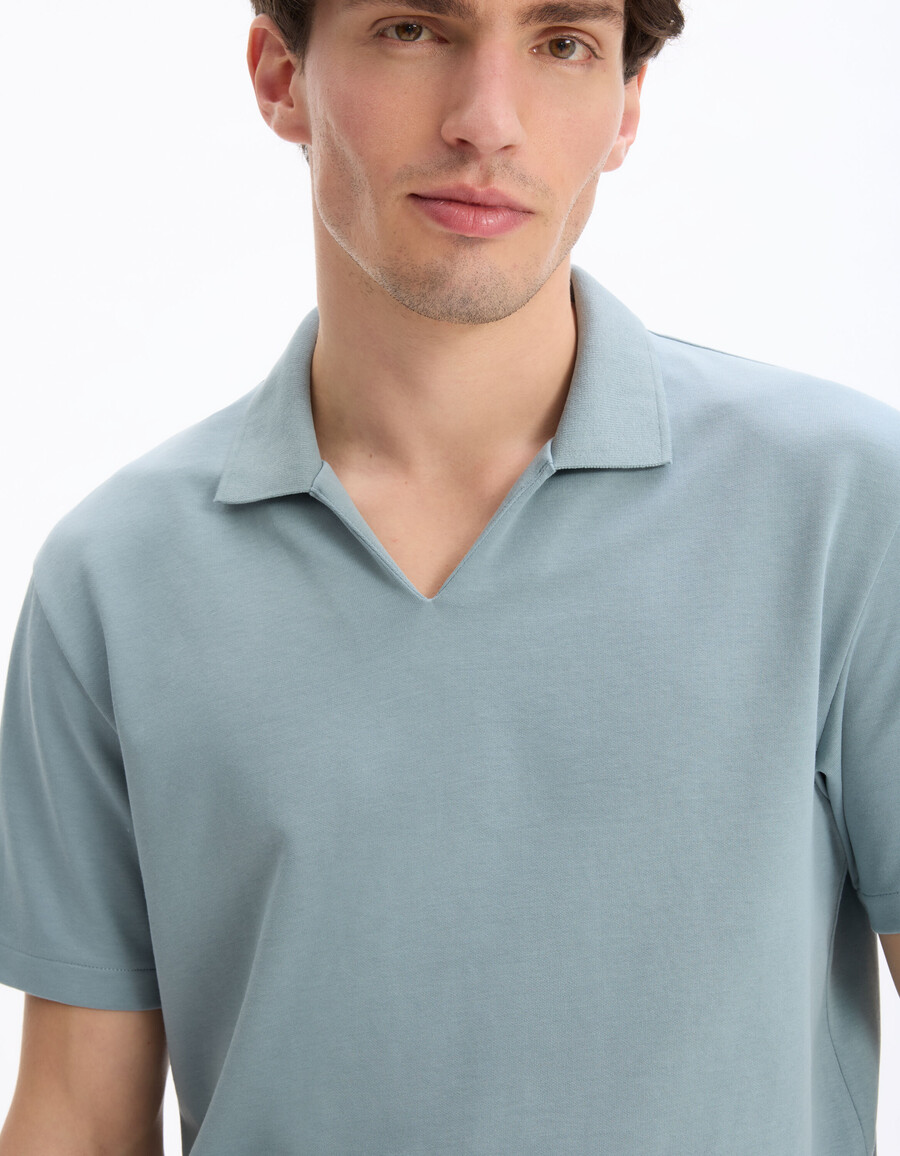 poloshirt mit normaler länge und kubanischem kragen aus baumwollmischgewebe