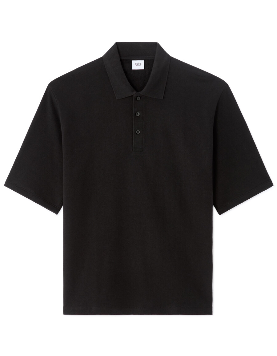 schwarzes oversize-polohemd aus 100 baumwoll-french-terry