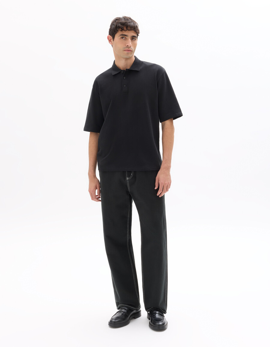 schwarzes oversize-polohemd aus 100 baumwoll-french-terry