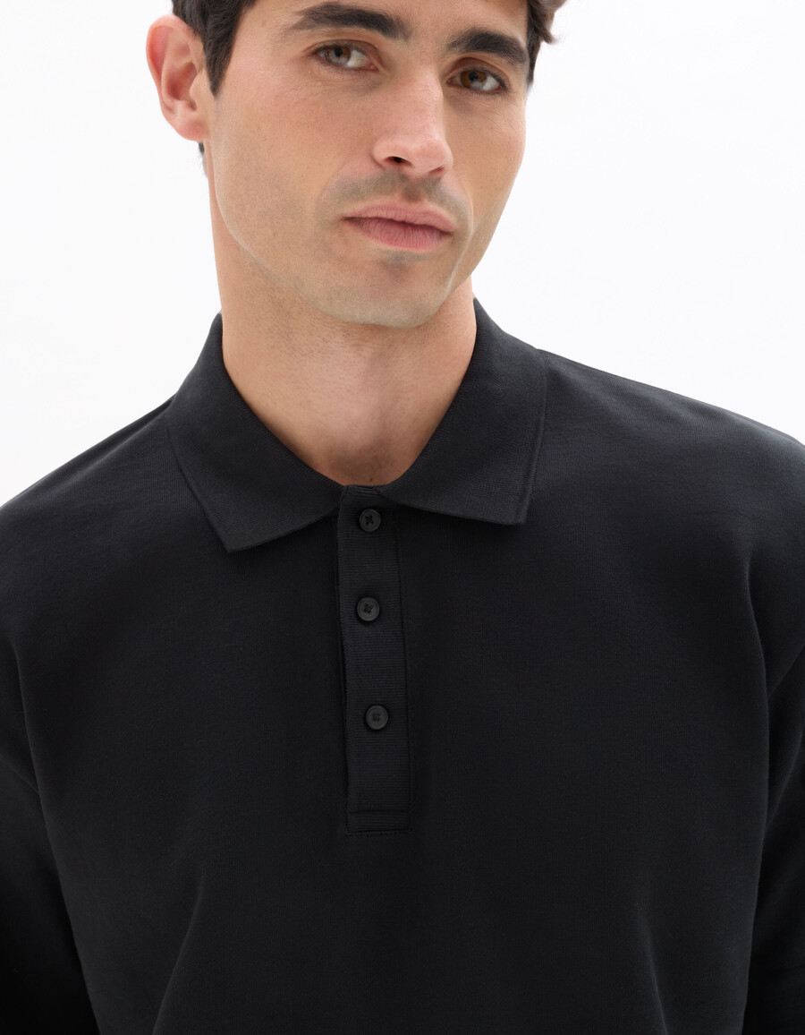 schwarzes oversize-polohemd aus 100 baumwoll-french-terry