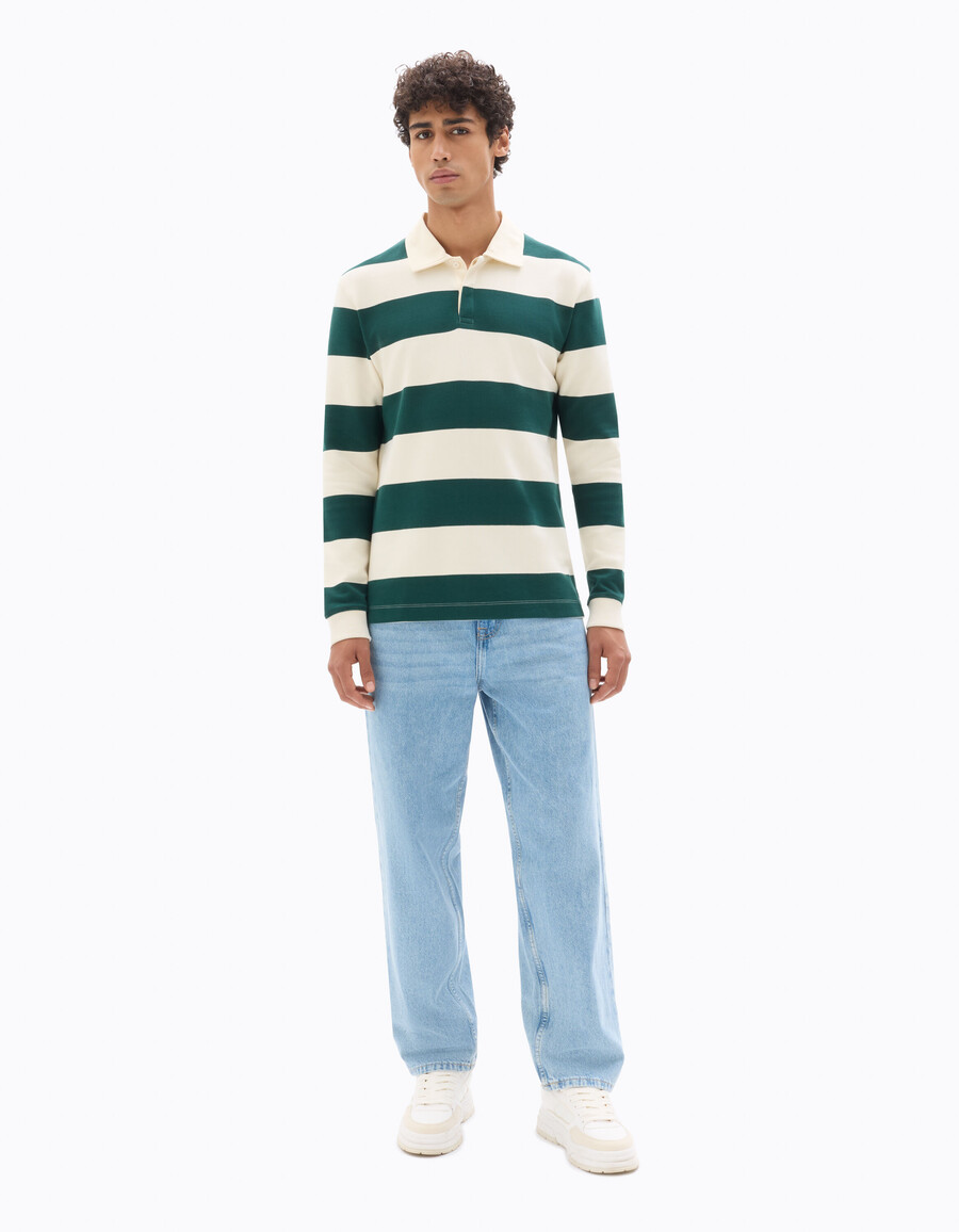 gestreiftes langärmeliges kastenförmiges poloshirt