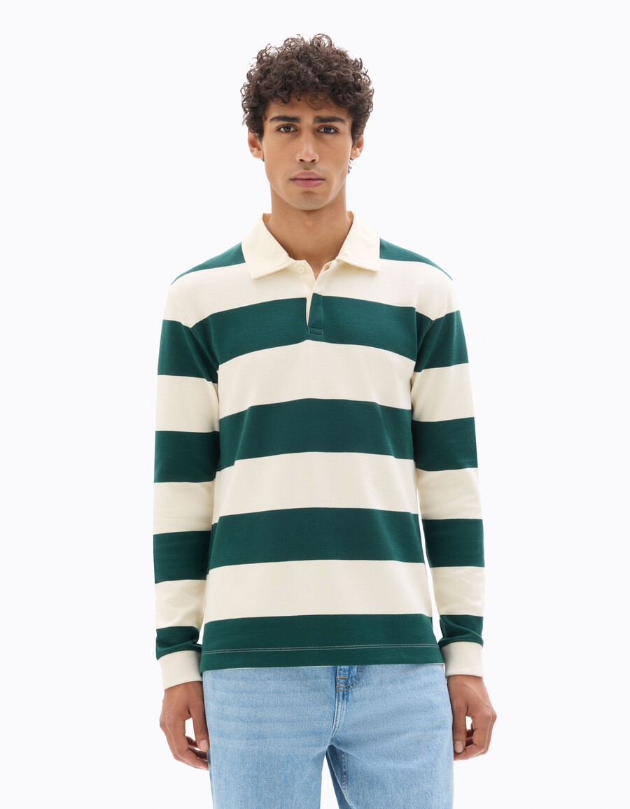 gestreiftes langärmeliges kastenförmiges poloshirt
