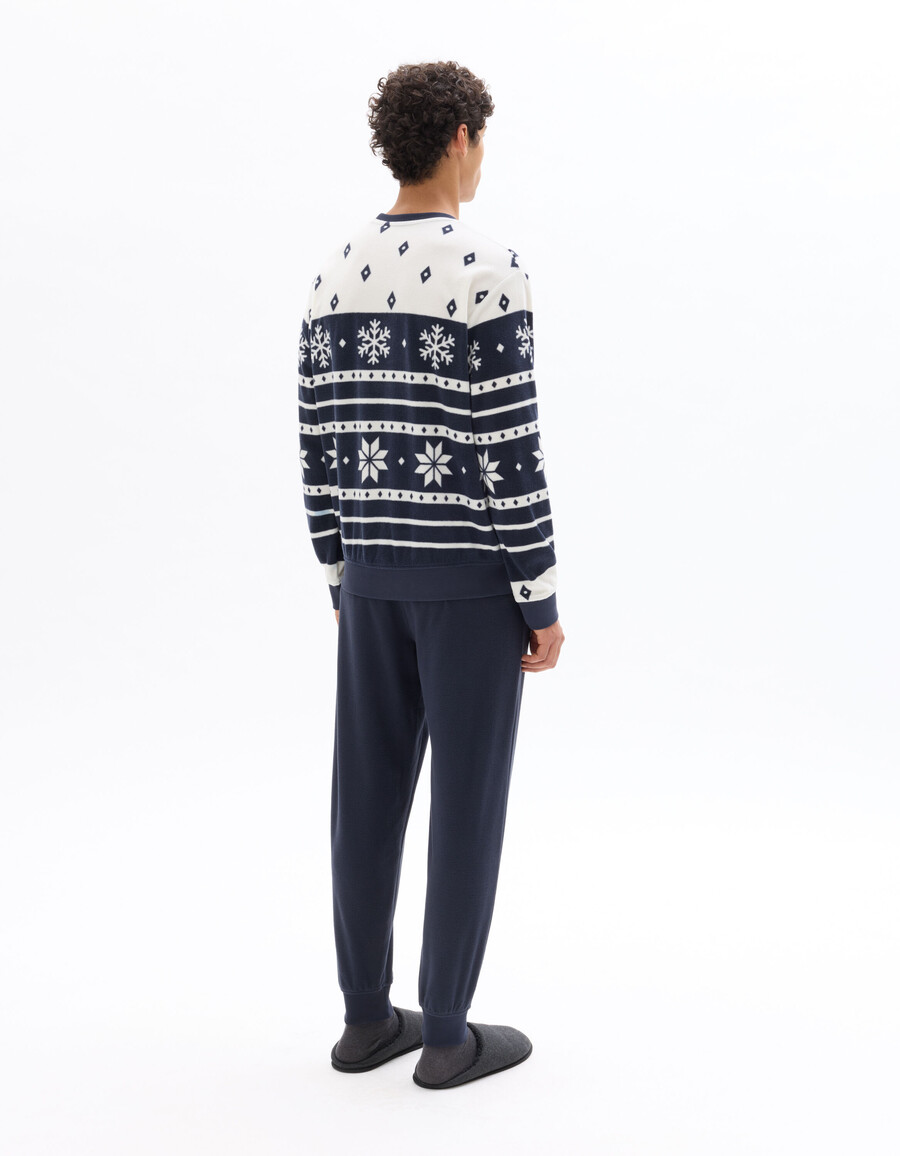 marineblauer weihnachts-schneeflocken-fleece-pyjama