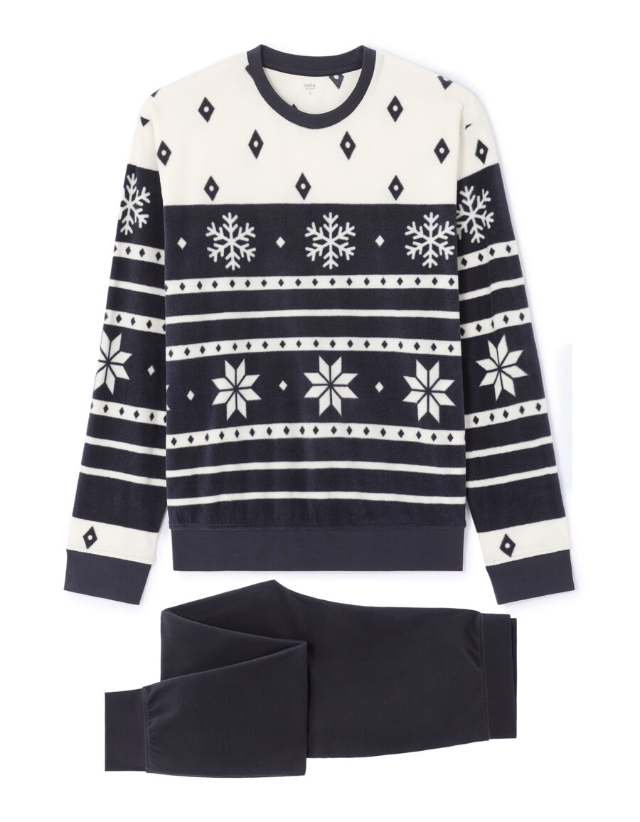 marineblauer weihnachts-schneeflocken-fleece-pyjama