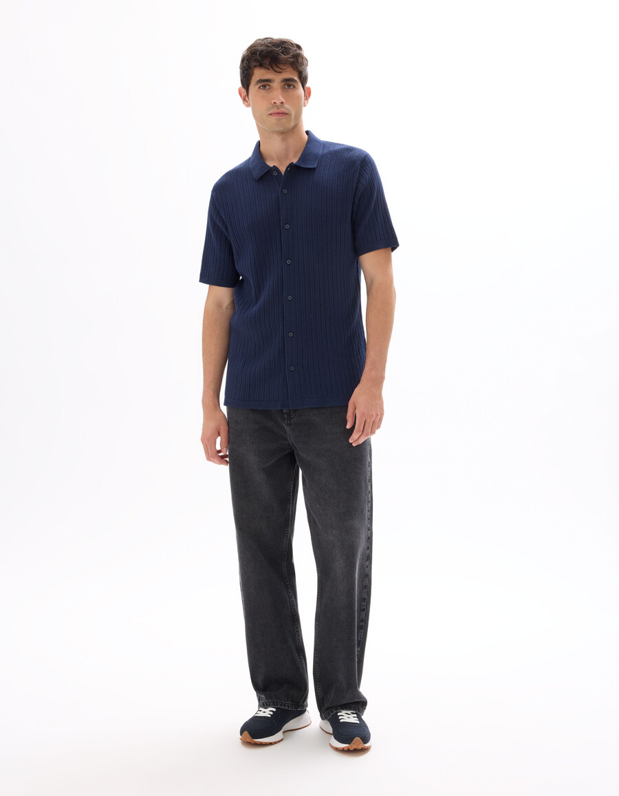regular fit strickhemd mit lochmuster