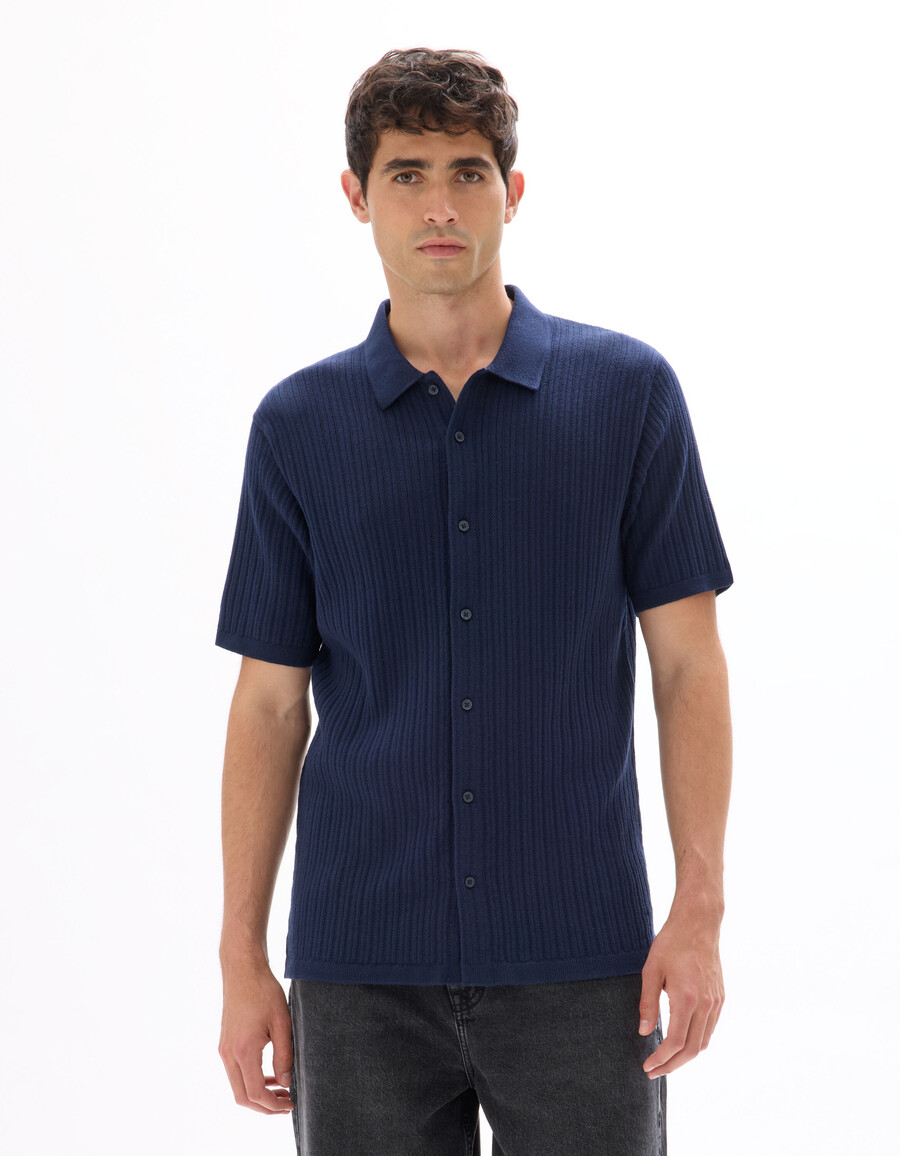 regular fit strickhemd mit lochmuster