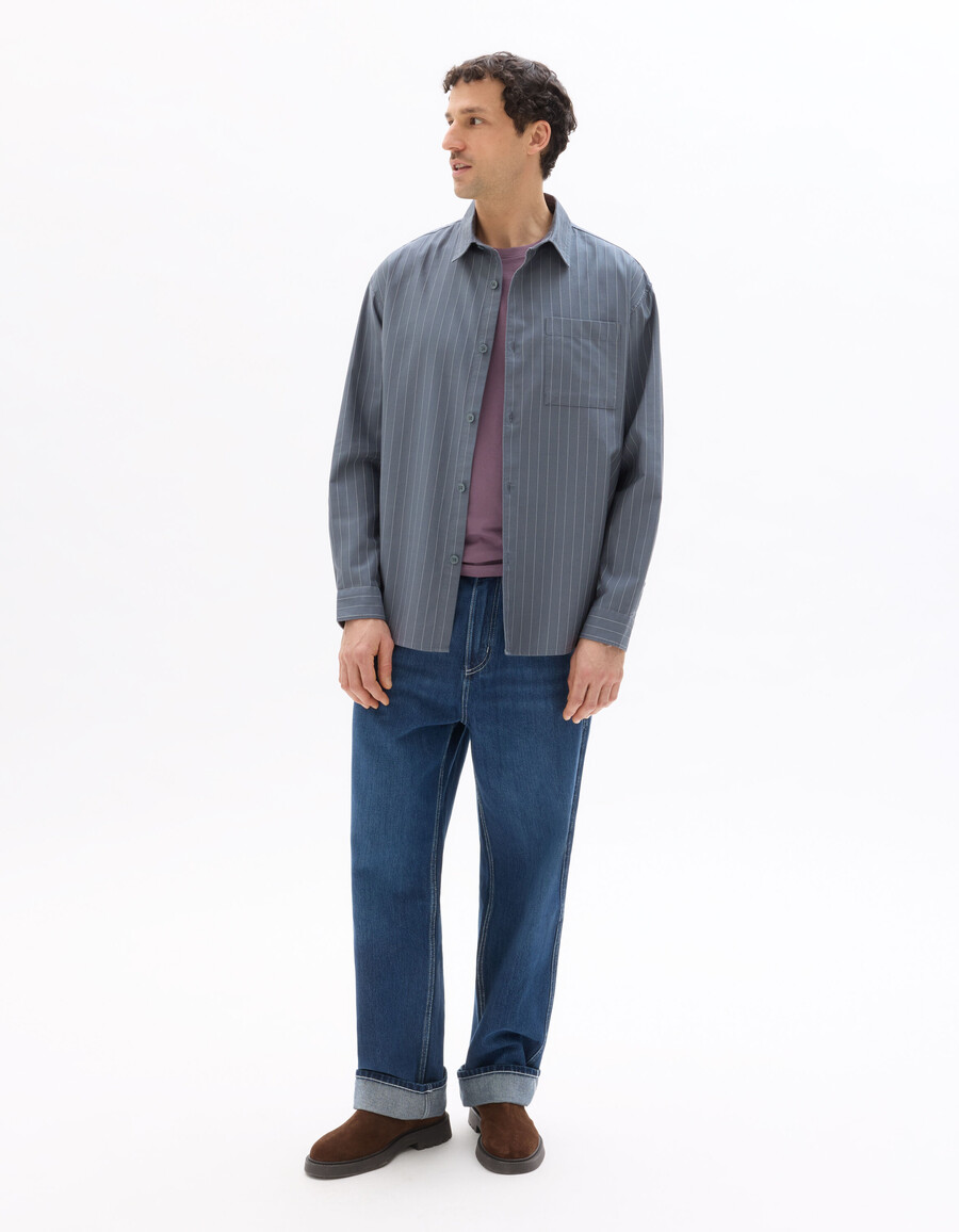 locker geschnittenes gestreiftes hemd aus baumwolle und tencel