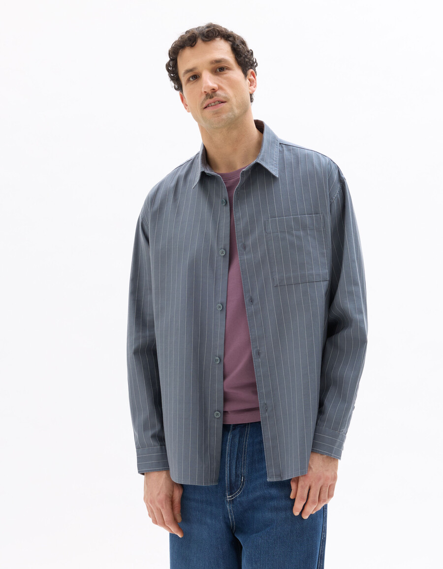 locker geschnittenes gestreiftes hemd aus baumwolle und tencel