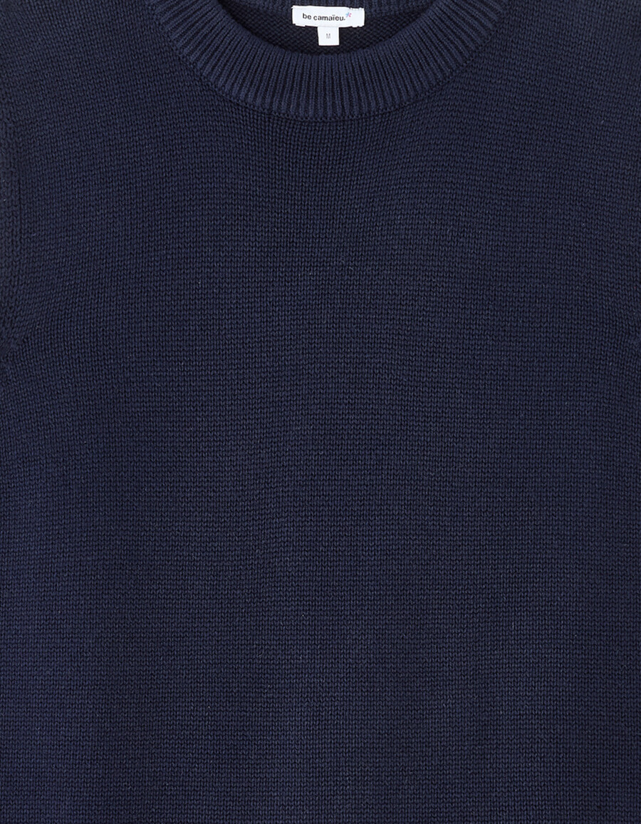 marineblauer ärmelloser pullover mit rundhalsausschnitt