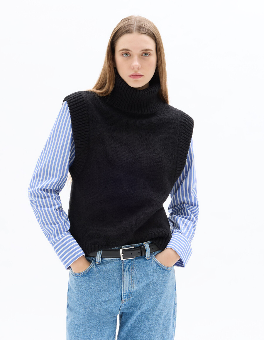 ärmelloser rollkragenpullover