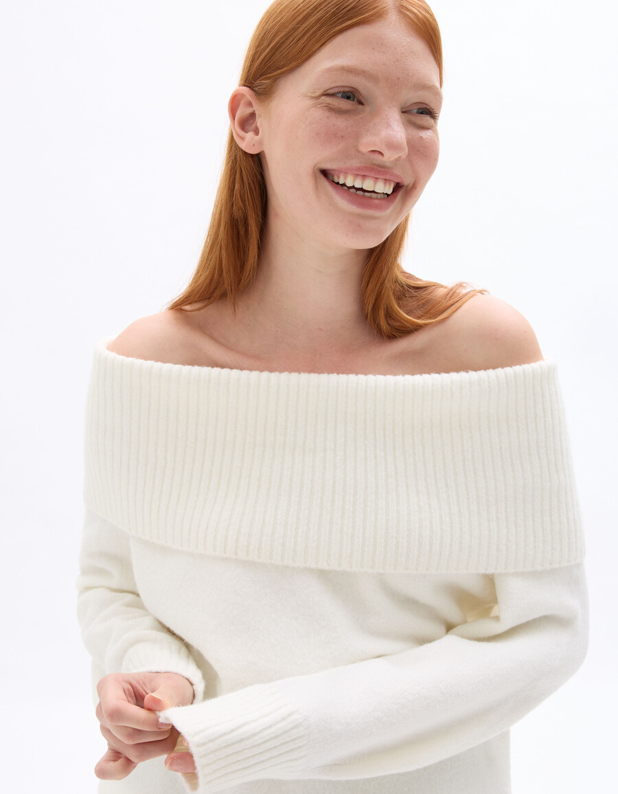 bardot-pullover aus wollmischgewebe