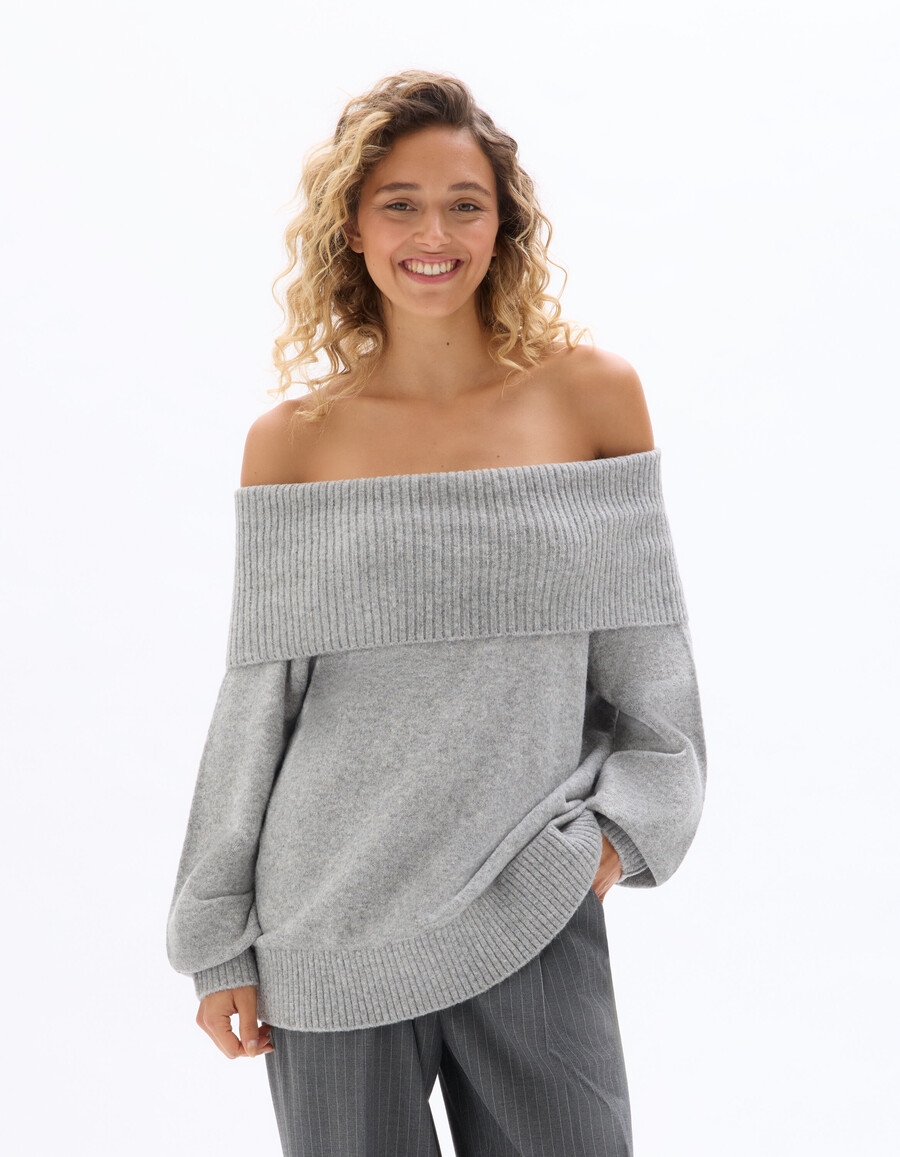 bardot-pullover aus wollmischstrick