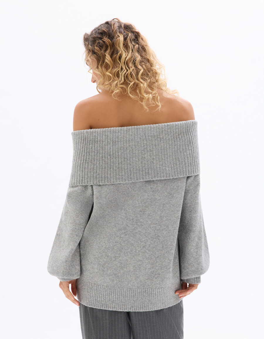 bardot-pullover aus wollmischstrick