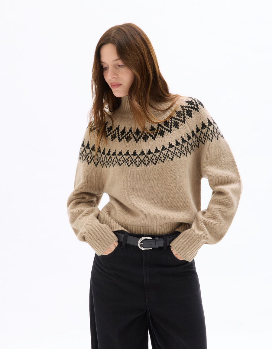 jacquard-rollkragenpullover aus wollmischung