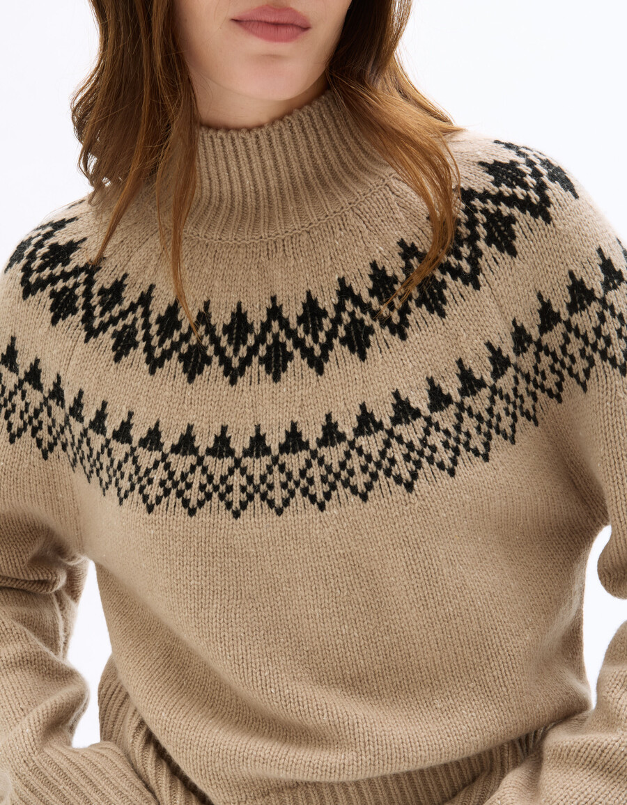 jacquard-rollkragenpullover aus wollmischung