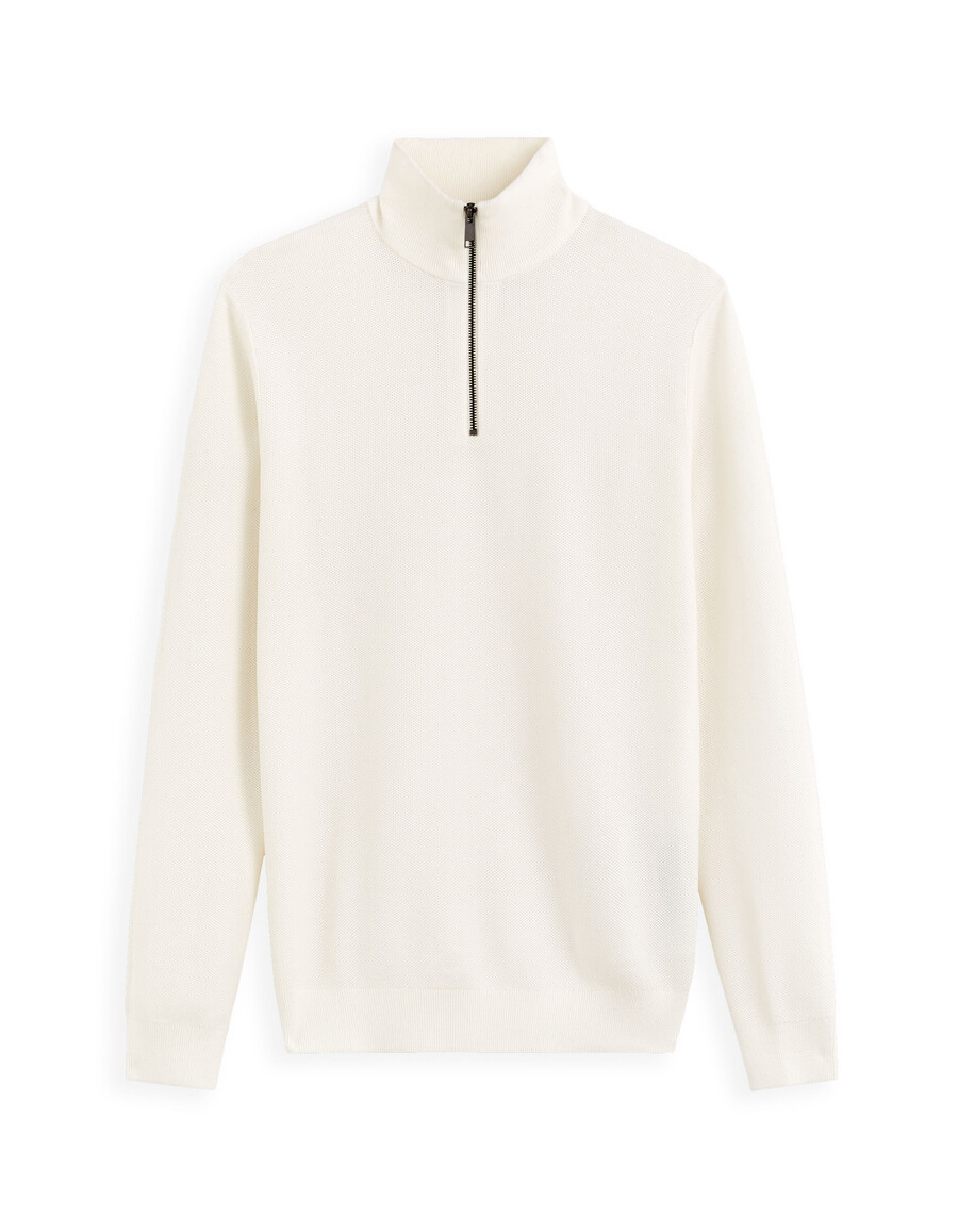 pullover mit reißverschlusskragen aus 100 baumwoll-piqué