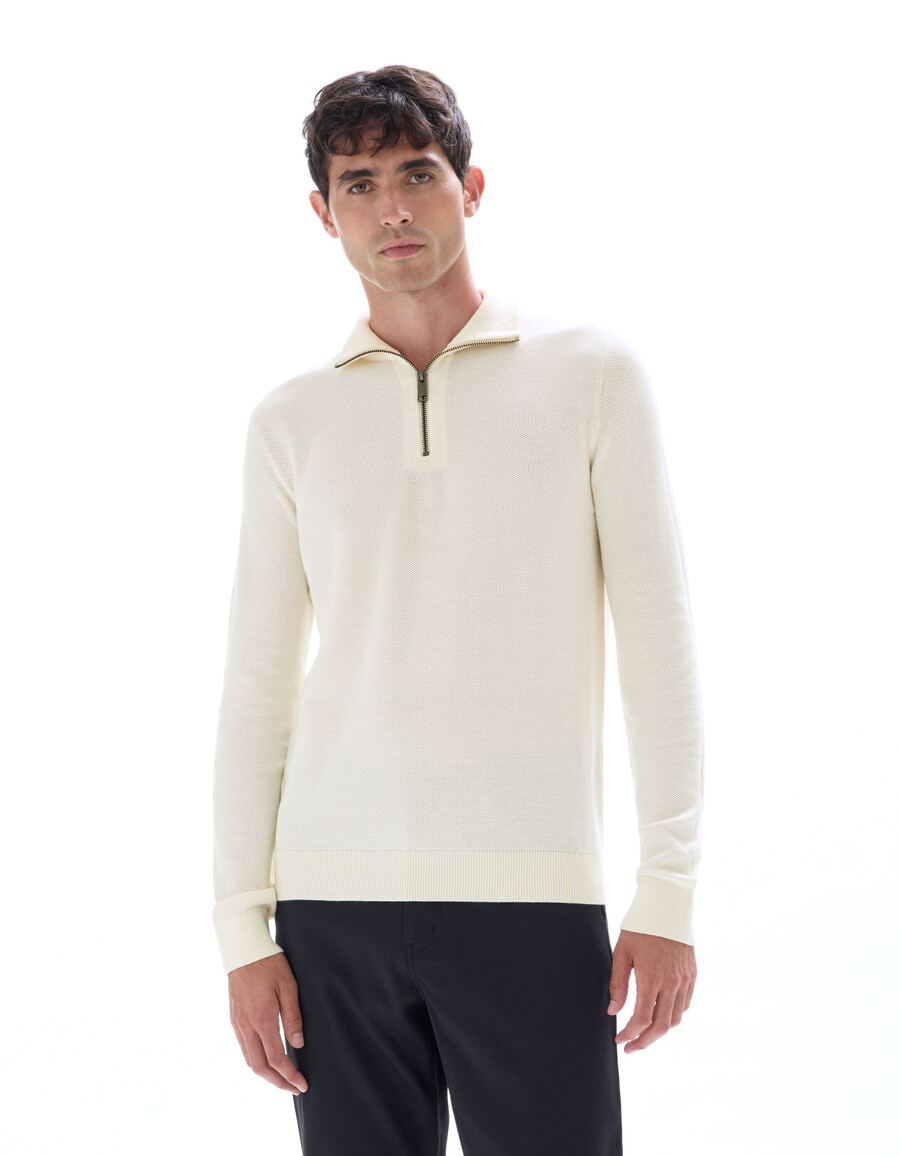pullover mit reißverschlusskragen aus 100 baumwoll-piqué