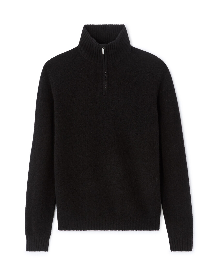 frottee-strickpullover mit trucker-ausschnitt aus einem wollmischgewebe