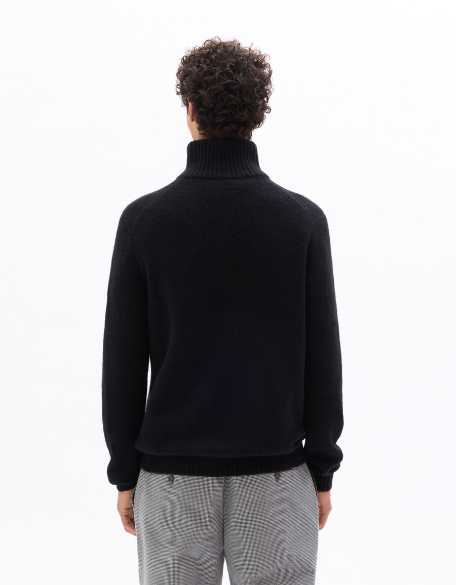 frottee-strickpullover mit trucker-ausschnitt aus einem wollmischgewebe