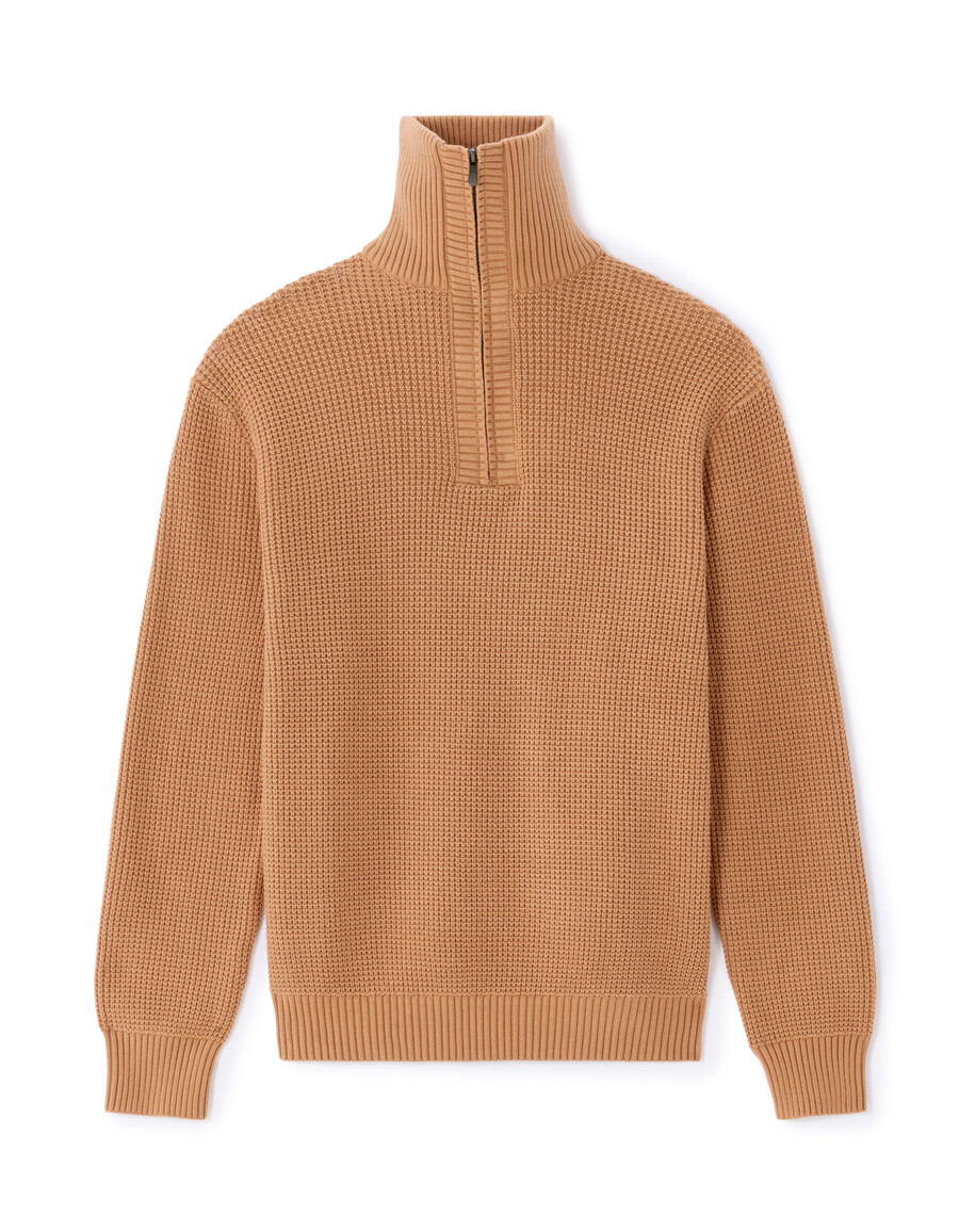waffelstrickpullover mit reißverschluss am kragen und lockerer passform