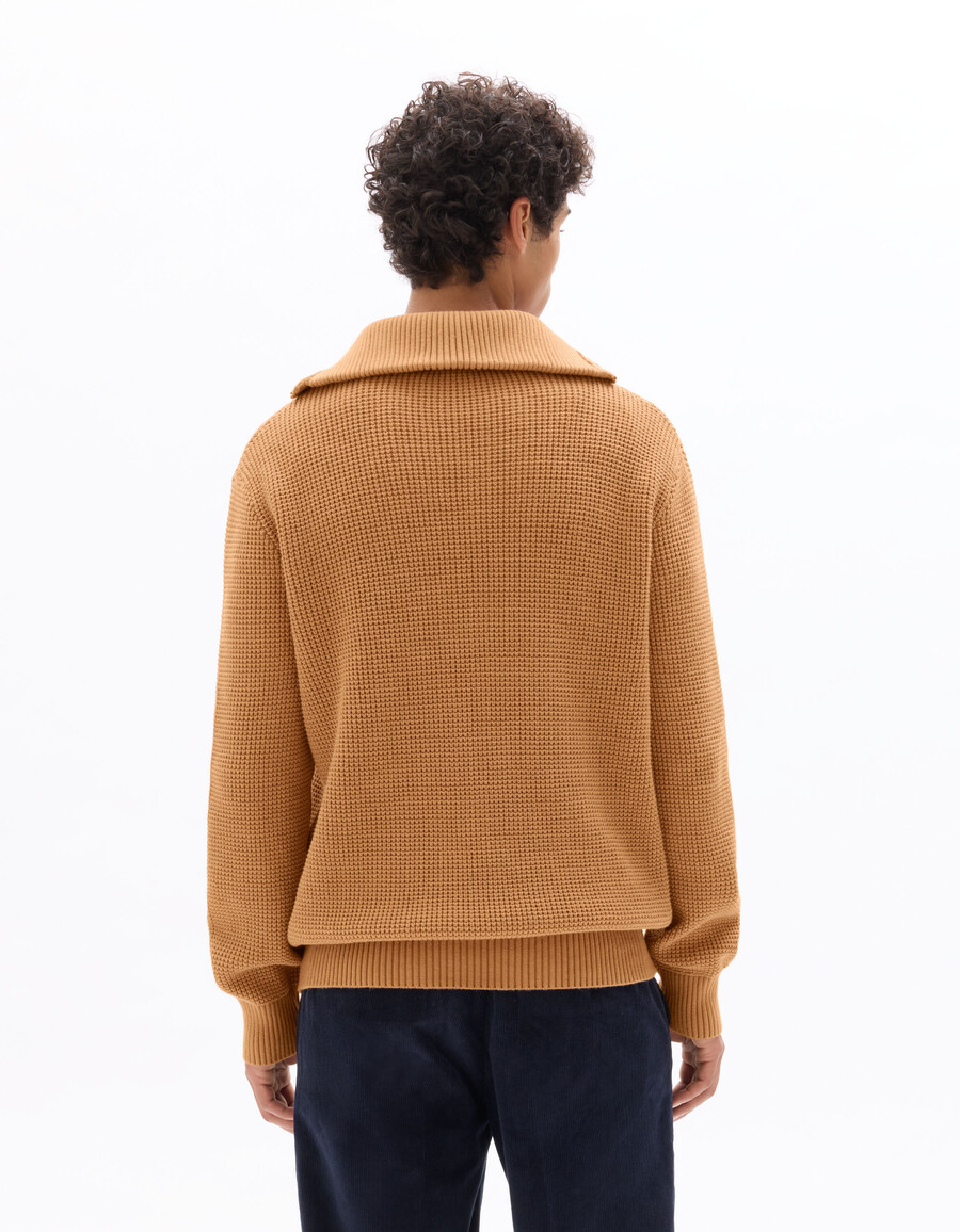 waffelstrickpullover mit reißverschluss am kragen und lockerer passform