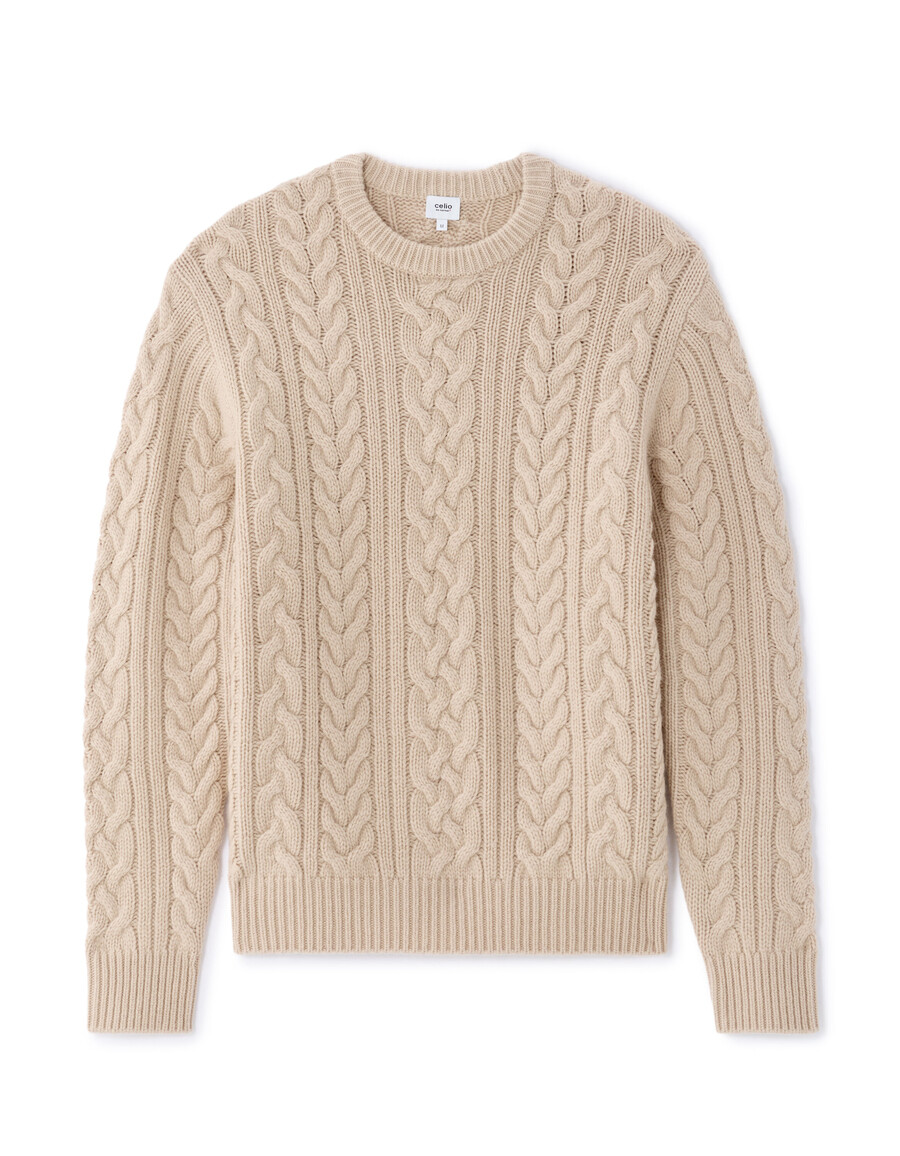 zopfstrickpullover mit rundhalsausschnitt aus wollmischung