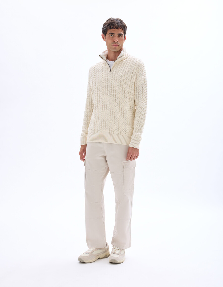 zopfstrickpullover mit hohem kragen und sherpa-futter