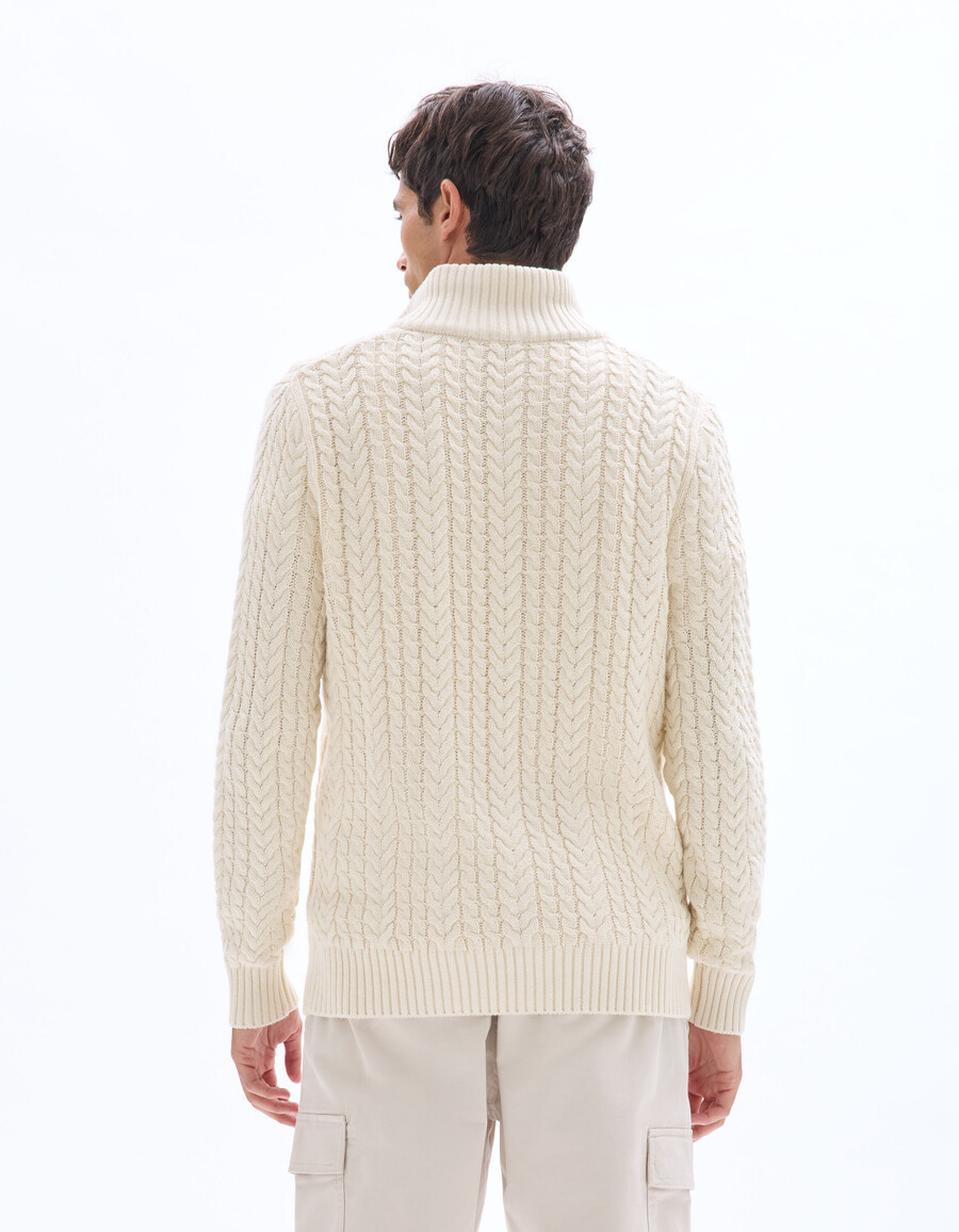 zopfstrickpullover mit hohem kragen und sherpa-futter