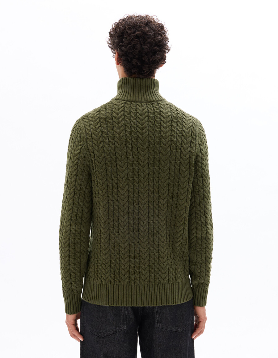 zopfstrickpullover mit hohem kragen und sherpa-futter