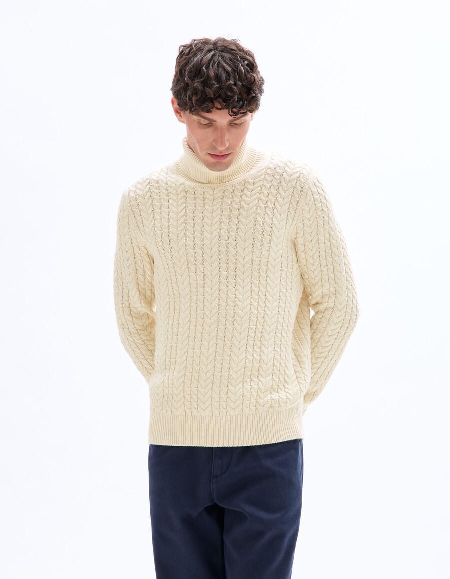 zopfstrick-rollkragenpullover mit sherpa-futter