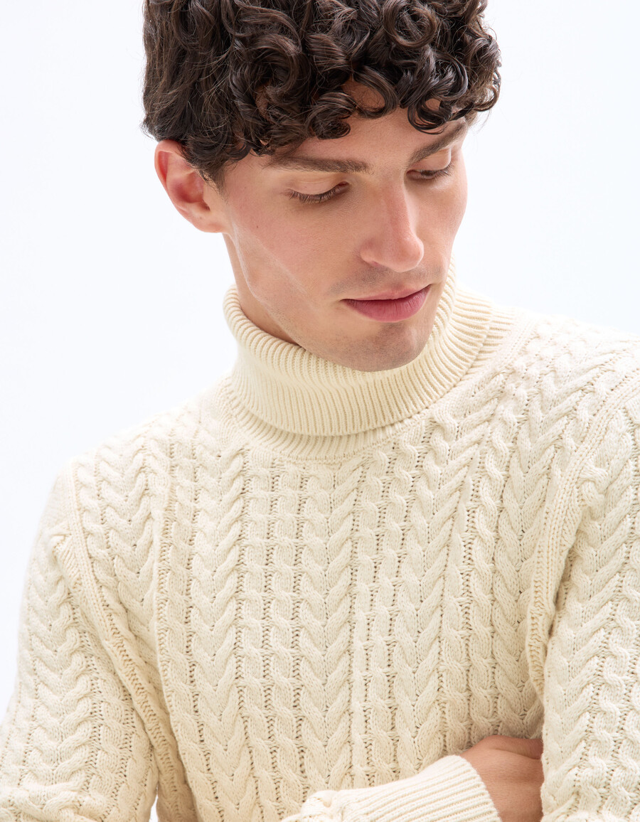 zopfstrick-rollkragenpullover mit sherpa-futter