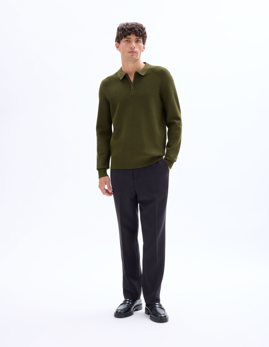 polopullover mit waffelmuster und reißverschluss